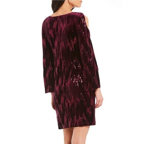 NWT Velvet Sequin Cold Shoulder Cocktail Dress - Picture 2 of 8